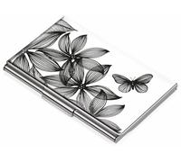 #CDC10-A152 Troika BLACK FLOWERS Étui plat pour 11 cartes de visite, blanc-noir, motif floral