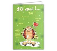 CDCox503 Carte avec Enveloppe 20 ans c'est la super méga big fête ! Jeune Adulte Illustration Humoristique Humour - La Coccinelle de Gotlib - Format fermé 17x11,5cm Vert