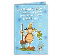 CDCox517 La Coccinelle de Gotlib Carte avec enveloppe Heureuse RETRAITE Bon DÉPART Profites-en Voyages Jardinage Repos Bleu Format 17x11,5cm