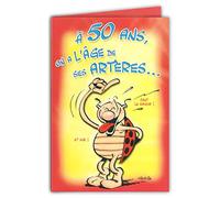 CDCox607 La Coccinelle de Gotlib Carte avec enveloppe Joyeux ANNIVERSAIRE 50 ANS Flûte Vin Pétillant Champagne Tchin Trinquer Santé Format 17x11,5cm