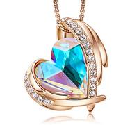 CDE Collier en forme de cœur doré rose pour femme avec élégant emballage cadeau de Noël pour elle, épouse, petite amie, maman, Saint-Valentin, fête, anniversaire de mariage, anniversaire de mariage