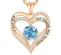 CDE Collier Femme Coeur Collier Pendentif Pierre de Naissance pour Bijoux Cadeau Fête des NoëL Anniversaire Graduation Maman Fête des Mères (Cuivre, Or Rose 03)