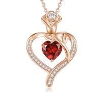 CDE Collier Femme Pendentif Coeur de Rose Bijoux en cuivre plaqué Or Rose avec Pierre de Naissance Cadeau Romantique pour Elle Anniversaire, Saint-Valentin, Fête des Mère