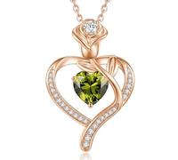 CDE Collier Femme Pendentif Coeur de Rose Bijoux en cuivre plaqué Or Rose avec Pierre de Naissance Cadeau Romantique pour Elle Anniversaire, Saint-Valentin, Fête des Mère