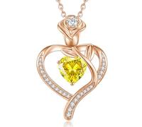 CDE Collier Femme Pendentif Coeur de Rose Bijoux en cuivre plaqué Or Rose avec Pierre de Naissance Cadeau Romantique pour Elle Anniversaire, Saint-Valentin, Fête des Mère