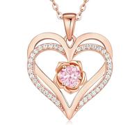 CDE Collier Femme Rose Pierre de Naissance d'Amour Argent 925 Bijoux Femme