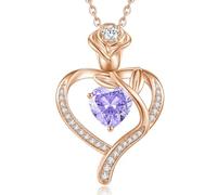 CDE Collier pour femme en forme de cœur or rose en argent sterling 925 avec pierre de naissance, cadeau pour femme, avec bijoux, anniversaire, Noël, Saint-Valentin, fête des mères, 45+5cm, Zircon