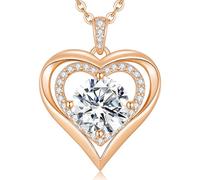 CDE Collier pour Femme Pendentif Coeur, Argent Sterling 925 Mossanite Amour Bijoux 1-3ct Cadeau de Saint Valentin de Noël Pour Le Mariage de Fiançailles Fête des mère (2 carats Or rose)