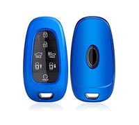 CDEFG Compatible avec Hyundai Tucson NX4 Santa Fe Ioniq 5 Nexo 2021 2022 Coque de Clé de Voiture TPU Protection Porte Clef Télécommande Avec 3 Boutons Accessoire (Bleu)
