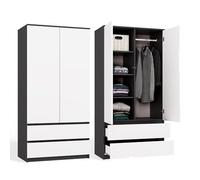 CDF Armoire à 2 Portes Meuble de Rangement Armoir Chambre 2 Tiroirs Polyvalent avec 3 Étagères Placard Multifonction pour Entrée Salon Chambre Bureau Anthracite/Blanc Armoire avec Penderie