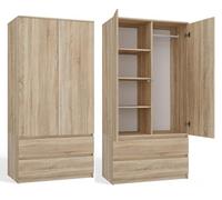 CDF Armoire à 2 Portes Meuble de Rangement Armoir Chambre 2 Tiroirs Polyvalent avec 3 Étagères Placard Multifonction pour Entrée Salon Chambre Bureau Chêne Sonoma Armoire avec Penderie