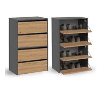 CDF Armoire à Chaussures Modo X2 | Couleur : Anthracite - Chêne Artisan | Idéal pour Hall d'entrée, Couloir, Bureau | Rangement à Chaussures | étagères à Chaussures | Moderne | étagères Ouvertes