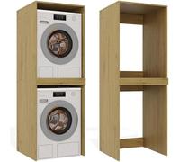 CDF Armoire de Machine à Laver Double et sèche-Linge Meuble Haut de Salle de Bain Etagère pour Machine Laver Moderne Meuble Superposé pour Salle de Bain Cuisine Buanderie Chêne Artisan 64x64x180 cm