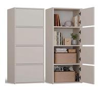 CDF Armoire De Rangement Haute 50cm 4 Portes 4 Étagères Salon Bureau Entrée Chambre Couloir Meuble Buffet Commode Placard Dressing Vestiaire Casier Cabinet Push-to-Open sans Poignée Moderne Cachemire
