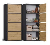CDF Armoire de Rangement 50 cm - 4 Portes Push-to-Open Anthracite Chêne