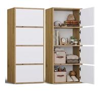 CDF Armoire de Rangement 50 cm 4 Portes Push-to-Open Blanc Chêne Artisan | Ouverture Sans Poignée, Pour Salon, Bureau, Entrée, Chambre, Couloir, Usage Domestique, Format Vertical