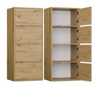 CDF Commode haute avec 4 portes et étagères - Pour salon, chambre, couloir, bureau - Façades sans poignée - Design moderne et finition durable - Chêne Artisan Alma