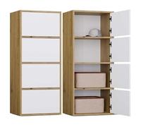 CDF Armoire de Rangement Haute Commode Buffet avec 4 Portes et 4 Étagères Système Tip-on Moderne pour Salon Bureau Entrée 50 x 40 x 119 cm - Blanc/Chêne Artisan