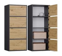 CDF Commode haute avec 4 portes et étagères - Pour salon, chambre, couloir, bureau - Façades sans poignée - Design moderne et finition durable - Chêne anthracite Artisan Alma