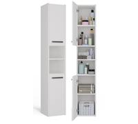 CDF Armoire de salle de bain haute 30 × 30 × 170 cm - Blanc - Portes avec fermeture amortie - Autonome/suspendue au mur - Meuble de salle de bain facile d'entretien - Moderne