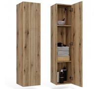 CDF Armoire de salle de bain haute à suspendre verticale avec étagères - Armoire murale haute pour ranger serviettes, cosmétiques, accessoires de salle de bain - Design moderne Tigo 1D chêne Evoke