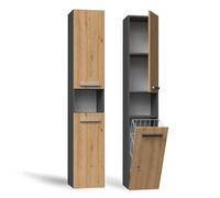 CDF Armoire de Salle de Bain Haute et étroite avec Panier à Linge, larg.: 31 cm Meuble de Rangement Adapté aux Petits Espaces, WC Couloir Chêne Artisan/Anthracite, 30x31x174 cm Résistant à l’Humidité