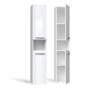 CDF Armoire de Salle de Bain Haute et étroite sans Panier à Linge, larg.: 31 cm Meuble de Rangement Adapté aux Petits Espaces, WC Couloir Blanc Brillance, 30x31x174 cm Résistant à l’Humidité