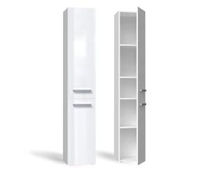CDF Armoire de Salle de Bain Haute et étroite sans Panier à Linge, larg.: 31 cm Meuble de Rangement Adapté aux Petits Espaces, WC Couloir Blanc Brillance, 30x31x174 cm Résistant à l’Humidité