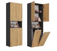 CDF Armoire haute de salle de bain NEL 2K DK | Couleur : chêne artisan/anthracite | Étagère de salle de bain moderne | Armoire de rangement | Étagères spacieuses | Portes | Montage facile | 2