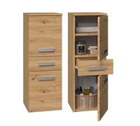 CDF Armoire Haute de Salle de Bain NeL V DDS | Couleur : Chêne Artisan | étagère de Salle de Bain Moderne | Armoire de Rangement | étagères spacieuses | Portes | Poignées stylées