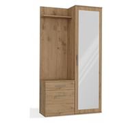 CDF Armoire Haute Entrée Miroir Coulissant Panneau Crochets Étagère Chaussures Vestes Tiroir, Meuble Hall Rangement Design Chêne Artisan Naturel, Dimensions 35x50x180 cm, Poids 63 kg Penderie Couloir