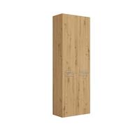 CDF Armoire Haute Salle de Bain Meuble Colonne de Salle de Bain Armoire de Rangement à 4 Portes avec Etagère Réglable pour Salon Cuisine - 60x30x174 cm Chêne Artisan - 1 Panier à Linge