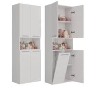 CDF Armoire Haute Salle de Bain Meuble Colonne de Salle de Bain Armoire de Rangement à 4 Portes avec Etagère Réglable pour Salon Cuisine - 60x30x174 cm Blanc - 1 Panier à Linge