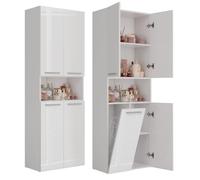 CDF Armoire Haute Salle de Bain Meuble Colonne de Salle de Bain Armoire de Rangement à 4 Portes avec Etagère Réglable pour Salon Cuisine - 60x30x174 cm Blanc Le Luisant- 1 Panier à Linge