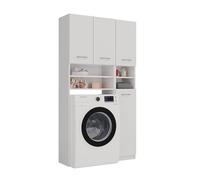 CDF Armoire Haute SDB Machine à Laver avec Rangement 96x180x30 cm Blanc | Ensemble Salle de Bain, 10 Étagères, Gain de Place, Au-Dessus du Lave-Linge, Organisation Buanderie, Usage Quotidien