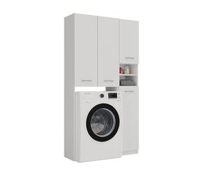 CDF Armoire Haute SDB Machine à Laver avec Rangement 96x180x30 cm Blanc | Ensemble Salle de Bain, 10 Étagères, Portes Longues, Gain de Place, Au-Dessus du Lave-Linge, Organisation Buanderie