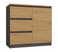 CDF Artisan Commode à 1 porte et 3 tiroirs - Commode et buffet - 75 cm de haut - Pour salon, chambre à coucher, bureau, couloir - Anthracite
