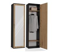 CDF ATARA - Armoire d'entrée avec grand miroir - 180x50x35cm - 2 étagères + espace de suspension - Meuble d'entrée