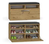 CDF Banc d'Entrée Meuble à Chaussures 6 Compartiments 85x35x46 cm Chêne | Assise avec Coussin, Porte Battante, Rangement Fermé, Mobilier pour Hall, Usage Quotidien, pour Maison et Appartement