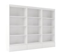 CDF Bibliothèque Bureau Palermo Blanc 12 Étagères 3 Tiroirs 65 cm | panneau de particules 16 mm, finition mate, blanc, 65 x 182,5 x 37 cm, montage soi-même, poids 38 kg, charge 30 kg