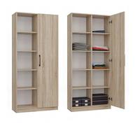 CDF Bibliothèque de Salon Bureau avec 10 Étagères Meuble de Rangement Semi-Ouvert avec Portes Armoire Haute pour Livres et Documents Design Moderne 80 x 30 x 182 cm - Chêne Sonoma