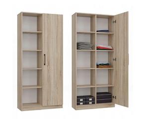 CDF Bibliothèque de Salon Bureau avec 10 Étagères Meuble de Rangement Semi-Ouvert avec Portes Armoire Haute pour Livres et Documents Design Moderne 80 x 30 x 182 cm - Chêne Sonoma
