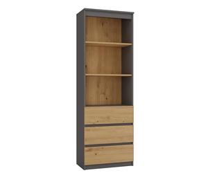 CDF Bibliothèque Étagère de Bureau avec 3 Tiroirs et 3 Compartiments Meuble de Rangement Salon Armoire Haute pour Livres et Documents Design Moderne 60 x 35 x 180 cm - Anthracite/Chêne Artisan