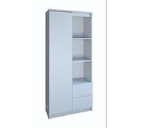 CDF Bibliothèque Étagère de Bureau avec 7 Compartiments et 2 Tiroirs Meuble de Rangement Salon Design Moderne Semi-Ouvert pour Livres et Dossiers 80 x 35 x 180 cm - Blanc