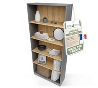 CDF Bibliothèque Ouverte Meuble à Case de Rangement avec Compartiments Colonne pour Bureau Salle à Manger Home Office Salon Livres Dossiers Décoration Chambre Vertical - Anthracite/Chêne artisan 80 cm