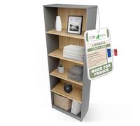 CDF Bibliothèque Ouverte Meuble à Case de Rangement avec Compartiments Colonne pour Bureau Salle à Manger Home Office Salon Livres Dossiers Décoration Chambre Vertical - Anthracite/Chêne artisan 60 cm