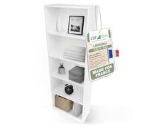 CDF Bibliothèque Ouverte Meuble à Case de Rangement avec Compartiments Colonne pour Bureau Salle à Manger Home Office Salon Livres Dossiers Décoration Chambre Modern Vertical - Blanc 60 cm