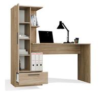 CDF Bureau 120cm Chêne Sonoma Avec Étagère 1 Tiroir 3 Tablettes Bureau Informatique Home Office Chambre Enfant Ado Travail Étude Rangement Compact Gain de Place Rails à Rouleaux Panneau Aggloméré 16mm