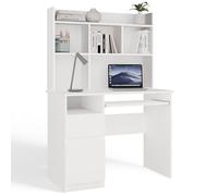 CDF Bureau avec Étagère Supérieure et Rangement Tiroir Placard Tablette Clavier Table de Travail avec Bibliothèque Gauche 98 x 51 x 145 cm - Blanc