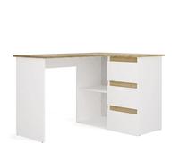CDF Bureau d'angle Droit NICEA avec 3 tiroirs et étagères, chêne Artisanal/Blanc, Bureau Informatique pour Bureau à Domicile, Bureau pour étudier et Travailler, Bureau Moderne en L